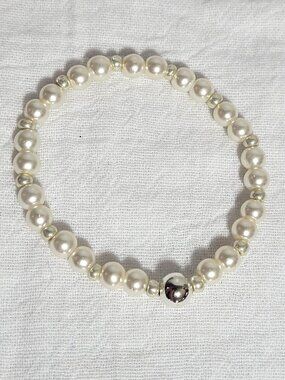 Glass Pearl Bracelet with Silver Bead Accent